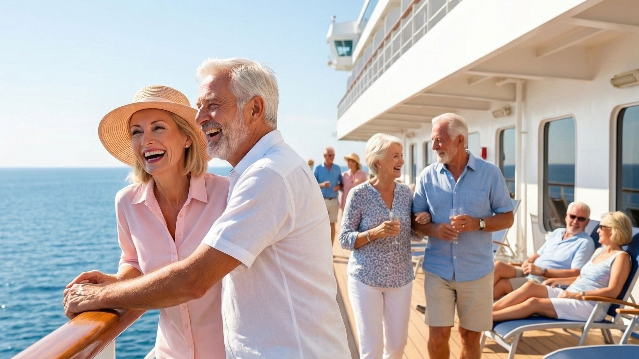 Senior couples enjoying luxury cruise vacation