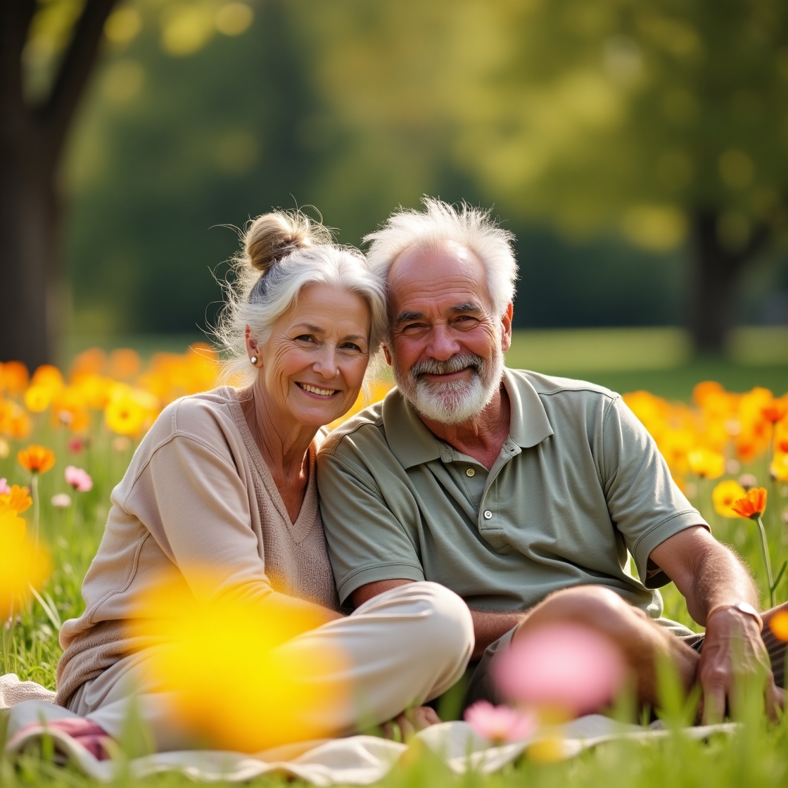 Happy senior couple relaxing in garden